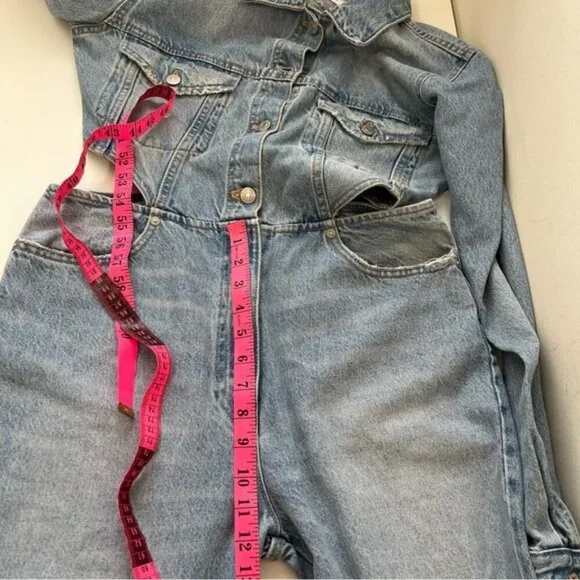 BLOGGERS FAV ZARA LIMITED EDITION CUT OUT SIDE DISTRESSED DENIM JUMPSUIT Size L - Picture 14 of 15